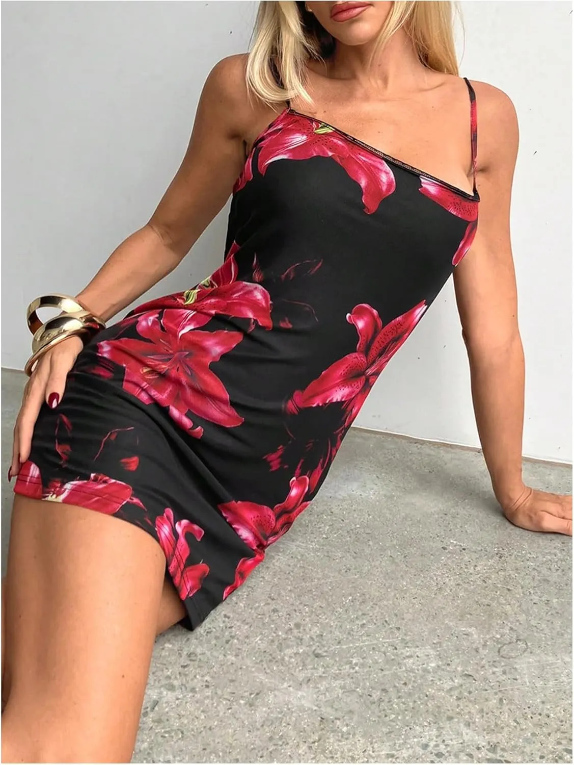 Women's Floral Mini Slip Dress Sleeveless Backless Party Club Bodycon Short Dresses