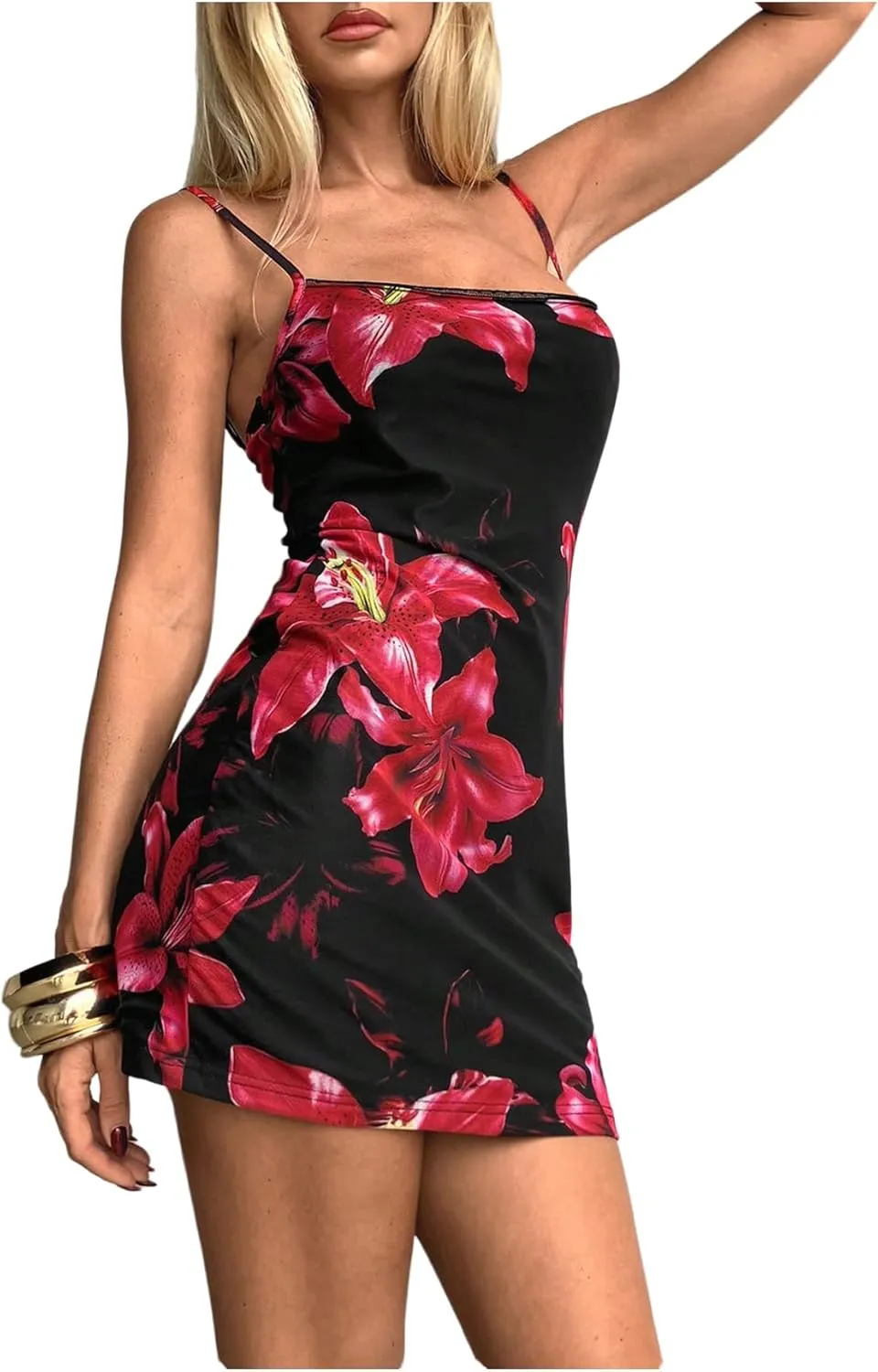 Women's Floral Mini Slip Dress Sleeveless Backless Party Club Bodycon Short Dresses