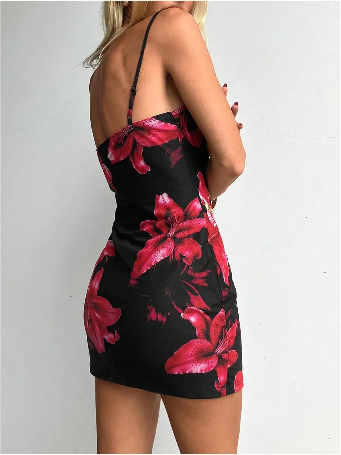 Women's Floral Mini Slip Dress Sleeveless Backless Party Club Bodycon Short Dresses