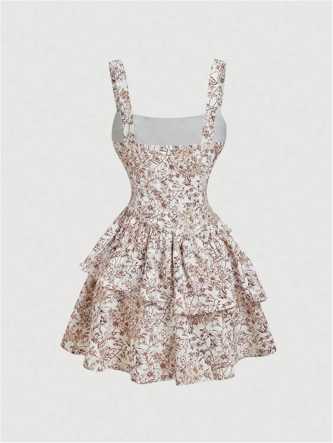 Women's Floral Print Knot Sleeveless Dress Ruched Tiered Layer Ruffle Hem Cami Dresses Boho Summer Mini Dress
