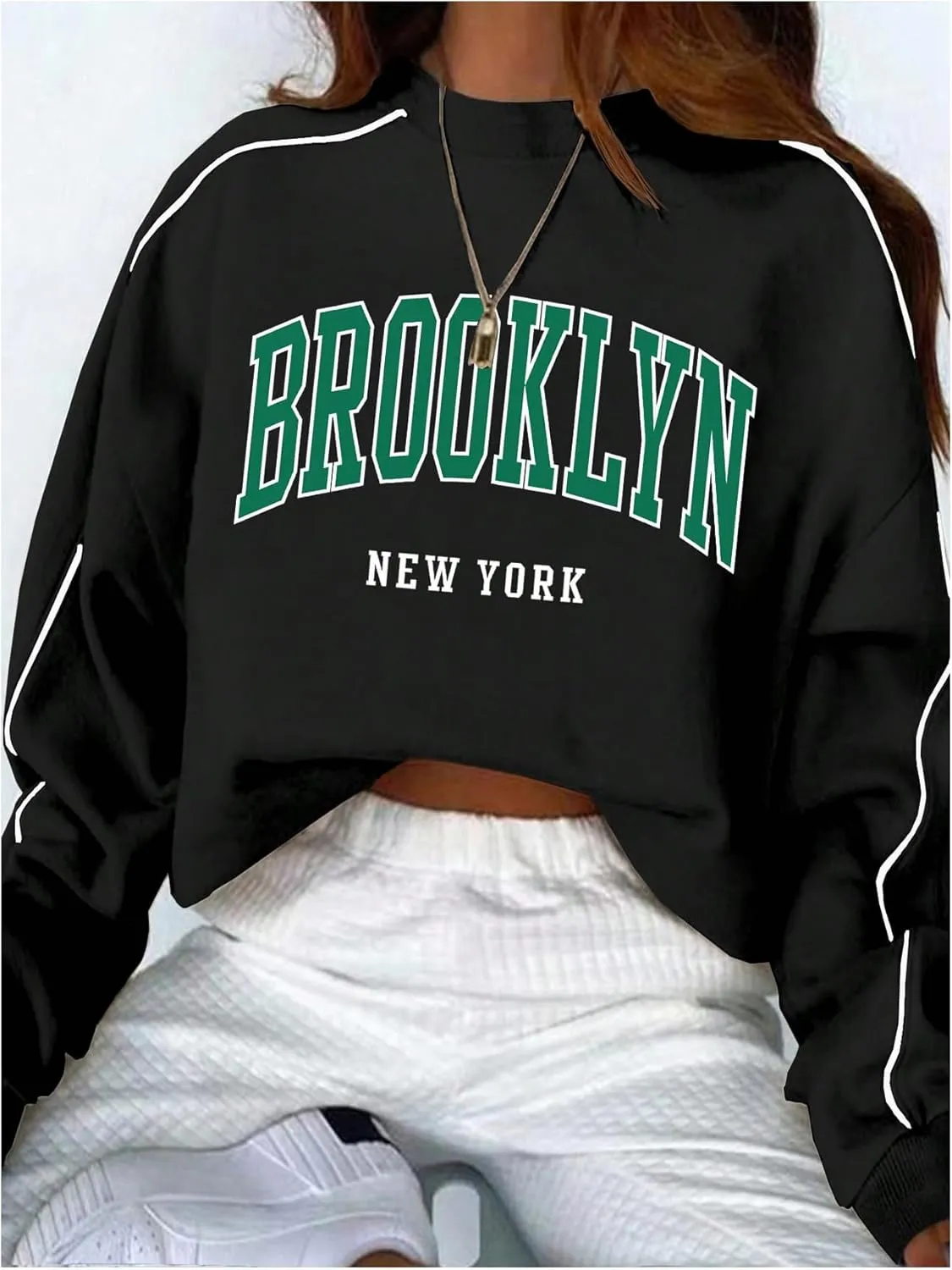 Women's Letter Graphic Crewneck Sweatshirt Drop Shoulder Long Sleeve Pullover Tops Streetwear