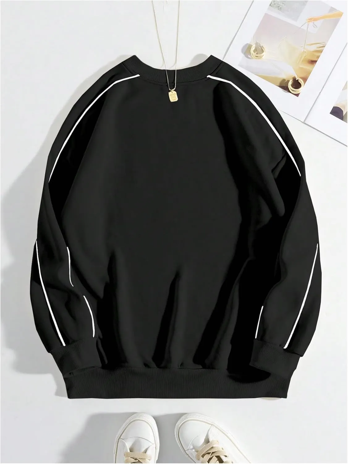 Women's Letter Graphic Crewneck Sweatshirt Drop Shoulder Long Sleeve Pullover Tops Streetwear