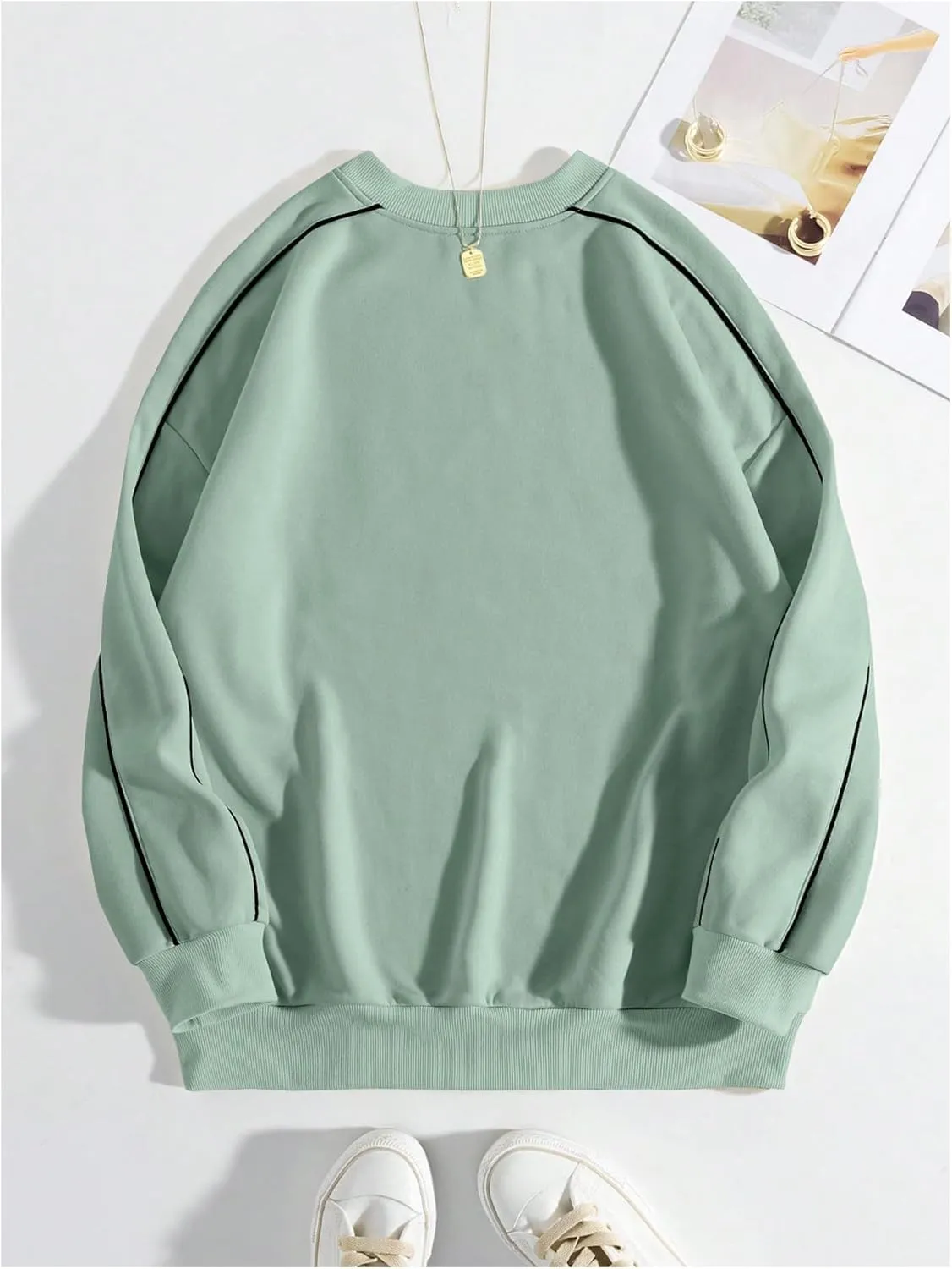 Women's Letter Graphic Crewneck Sweatshirt Drop Shoulder Long Sleeve Pullover Tops Streetwear