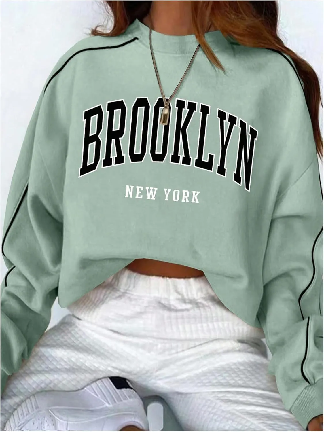 Women's Letter Graphic Crewneck Sweatshirt Drop Shoulder Long Sleeve Pullover Tops Streetwear