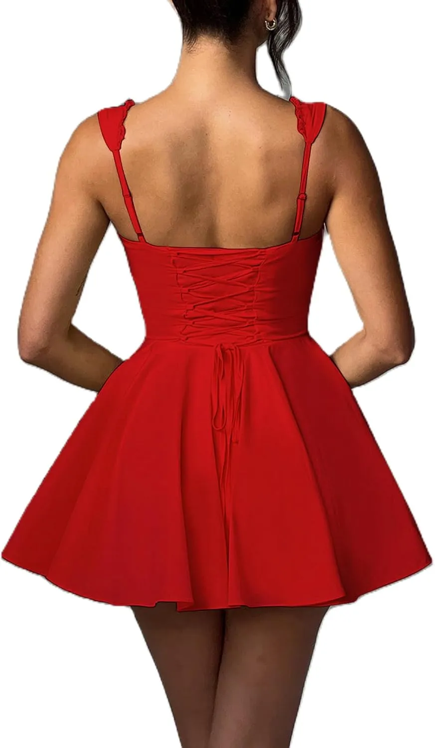 Women's Mini Corset Dress Summer Sleeveless Backless Lace Trim Ruffle Hem Bustier A-line Dresses for Party Club