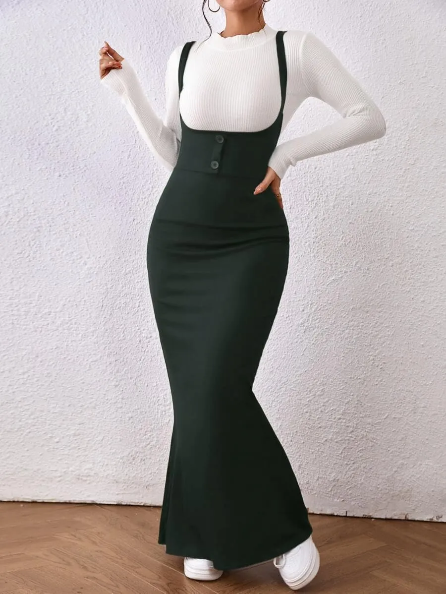 Women's Overall Dress Maxi Suspender Skirt Bodycon Ribbed Dress Adjustable Strap Without Shirt