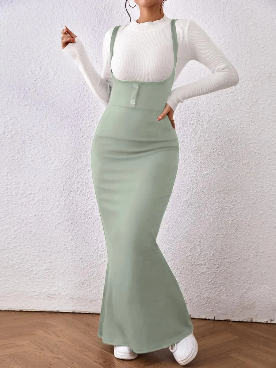 Women's Overall Dress Maxi Suspender Skirt Bodycon Ribbed Dress Adjustable Strap Without Shirt