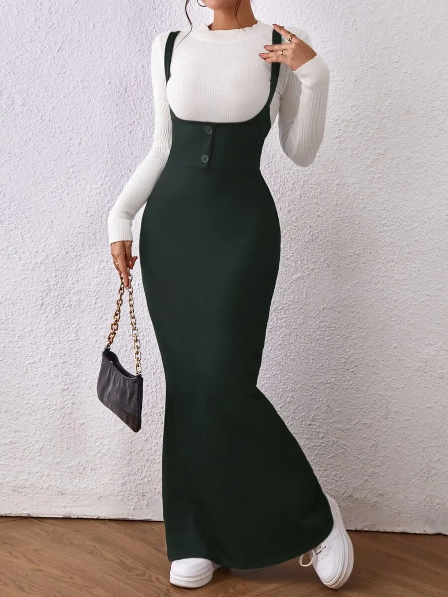Women's Overall Dress Maxi Suspender Skirt Bodycon Ribbed Dress Adjustable Strap Without Shirt