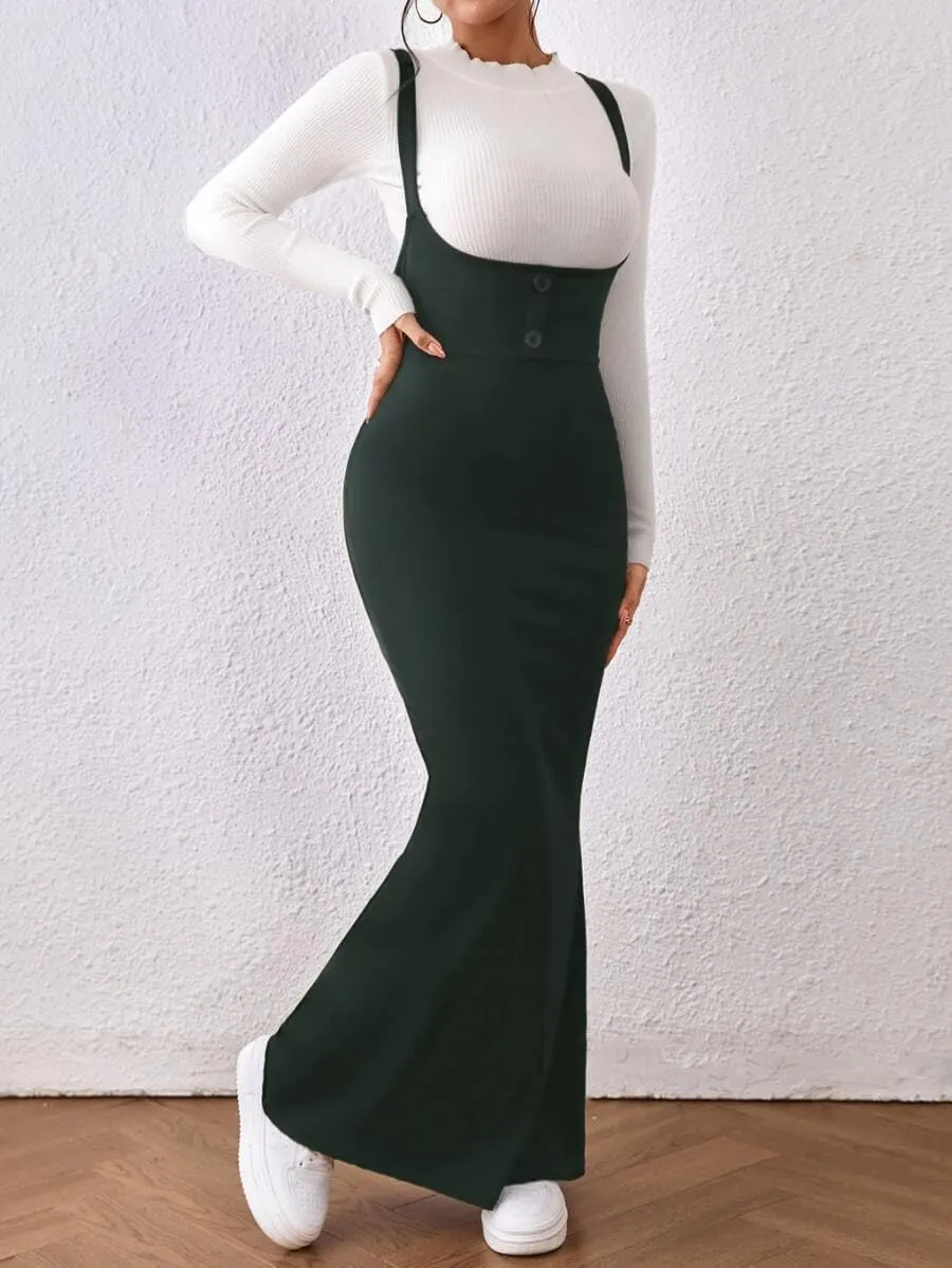 Women's Overall Dress Maxi Suspender Skirt Bodycon Ribbed Dress Adjustable Strap Without Shirt