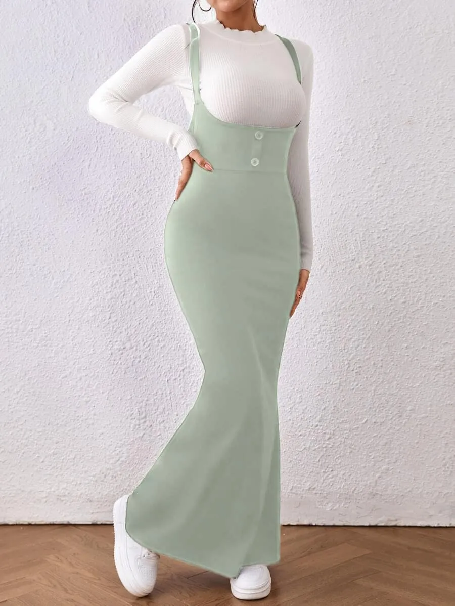Women's Overall Dress Maxi Suspender Skirt Bodycon Ribbed Dress Adjustable Strap Without Shirt