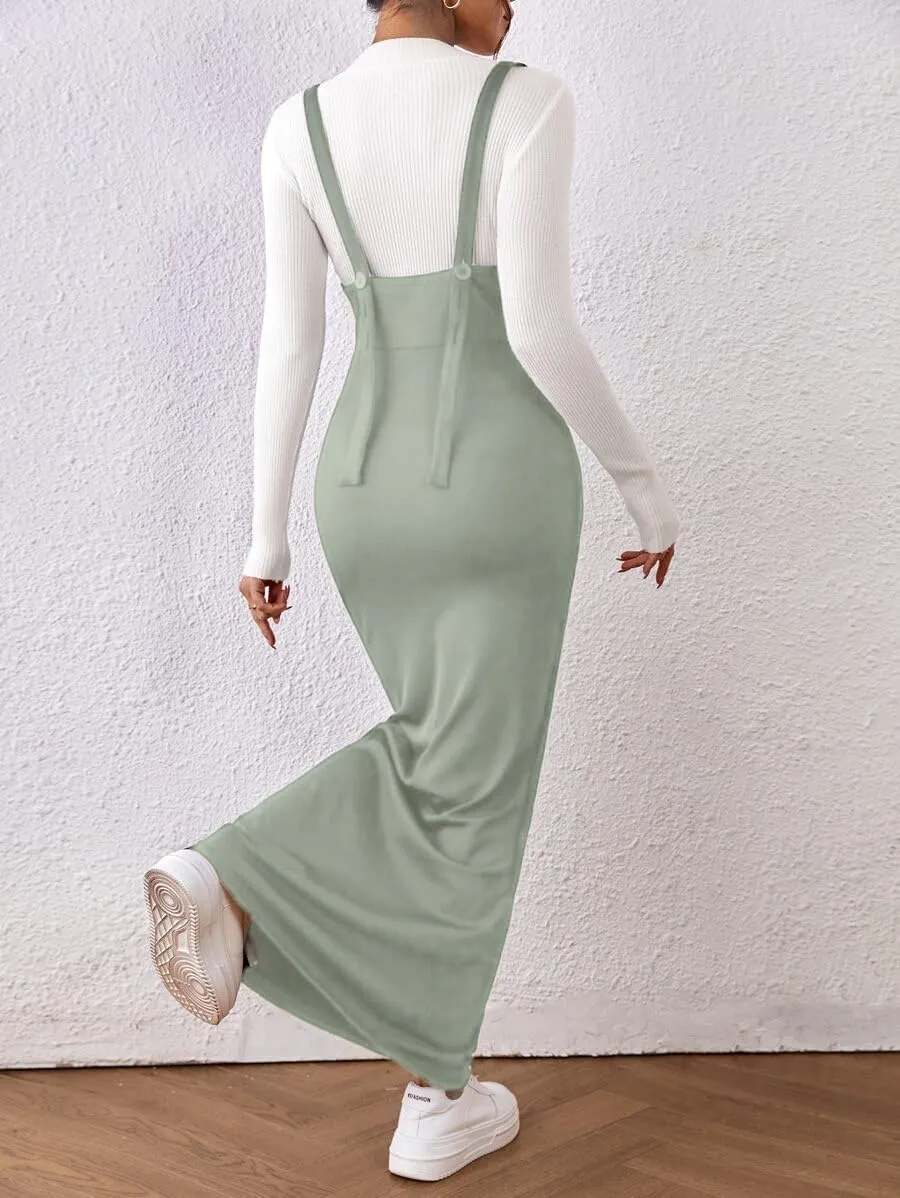 Women's Overall Dress Maxi Suspender Skirt Bodycon Ribbed Dress Adjustable Strap Without Shirt