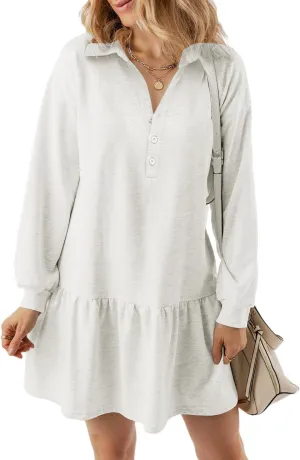Womens Oversized Sweatshirt Dress Spring Fall Trendy Long Sleeve Button Lapel Pullover Mini Dresses