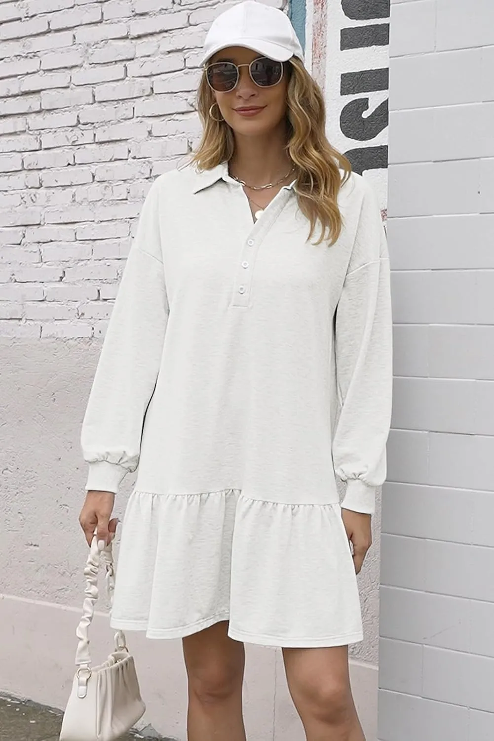 Womens Oversized Sweatshirt Dress Spring Fall Trendy Long Sleeve Button Lapel Pullover Mini Dresses