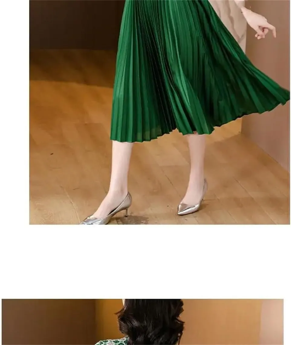 Women's Plus Size Pleated Skirt Loose Patchwork Plaid A-Line Dress