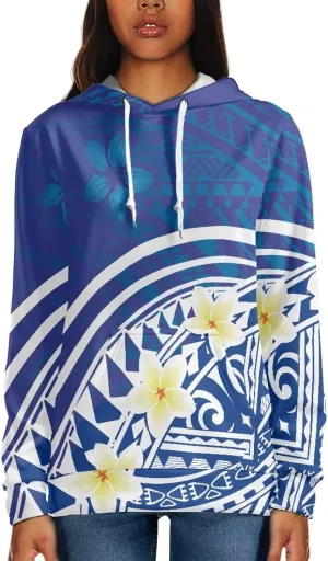 Womens Polynesian Tribal Tattoo Print Hoodies Drawstring Puletasi Tatau Ptaha Pullover Sweatshirt with Pocket