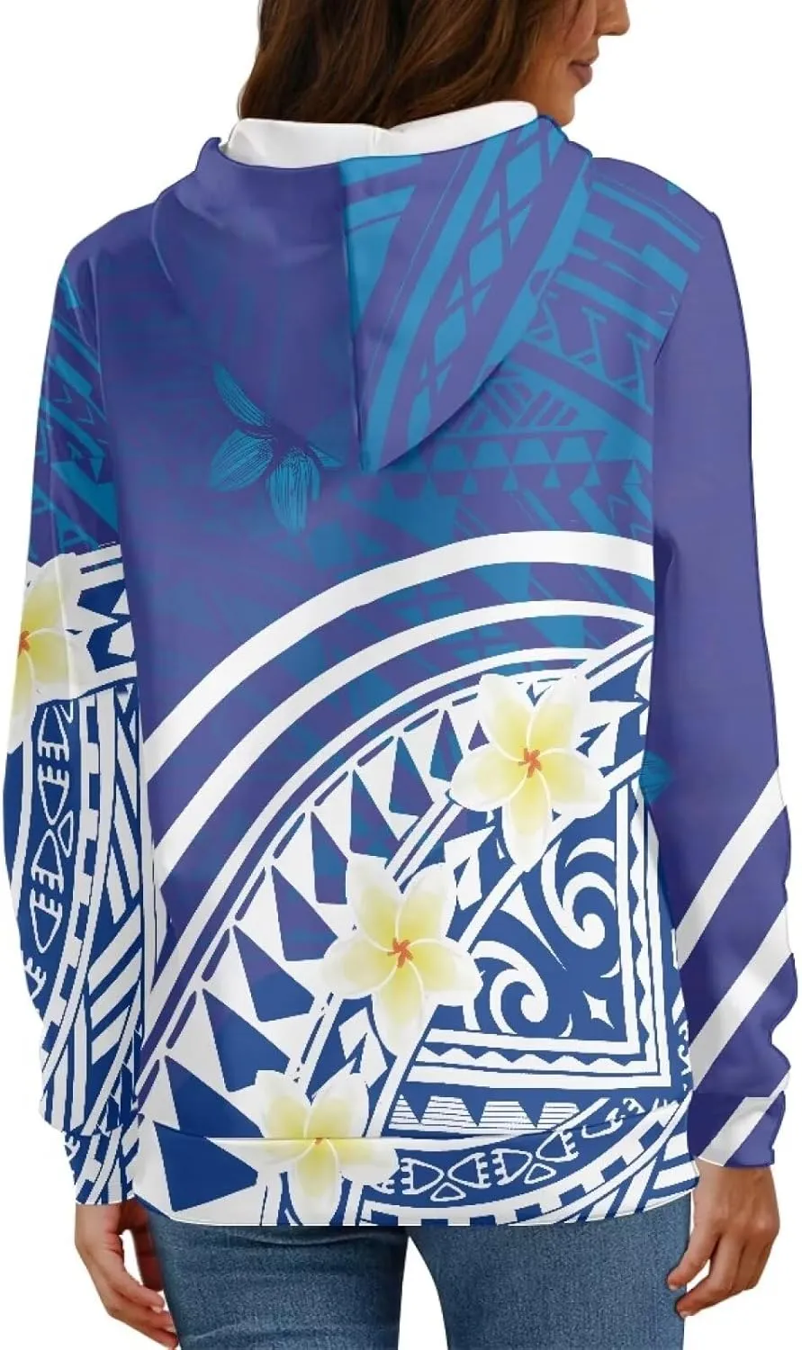Womens Polynesian Tribal Tattoo Print Hoodies Drawstring Puletasi Tatau Ptaha Pullover Sweatshirt with Pocket