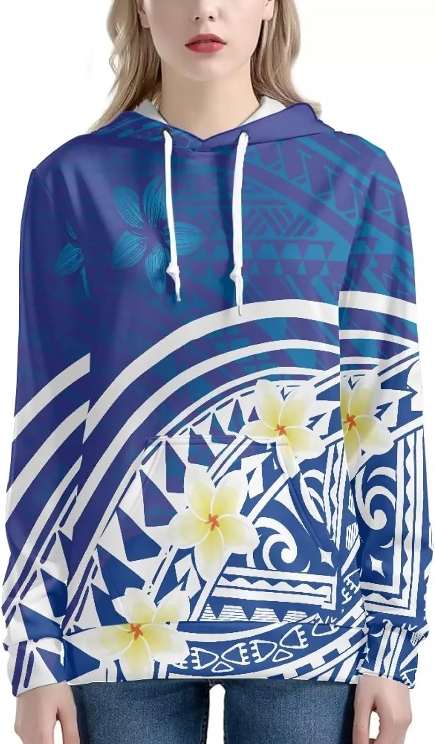 Womens Polynesian Tribal Tattoo Print Hoodies Drawstring Puletasi Tatau Ptaha Pullover Sweatshirt with Pocket