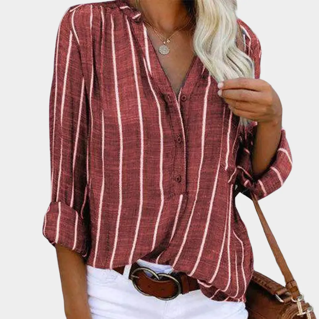 Women's Striped Shirt  Long Sleeve  Button-Up  Classic Collar  Chic & Elegant Cotton Blouse  Multiple Colours