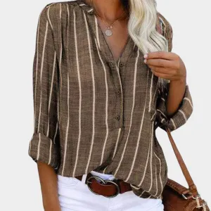 Women's Striped Shirt  Long Sleeve  Button-Up  Classic Collar  Chic & Elegant Cotton Blouse  Multiple Colours
