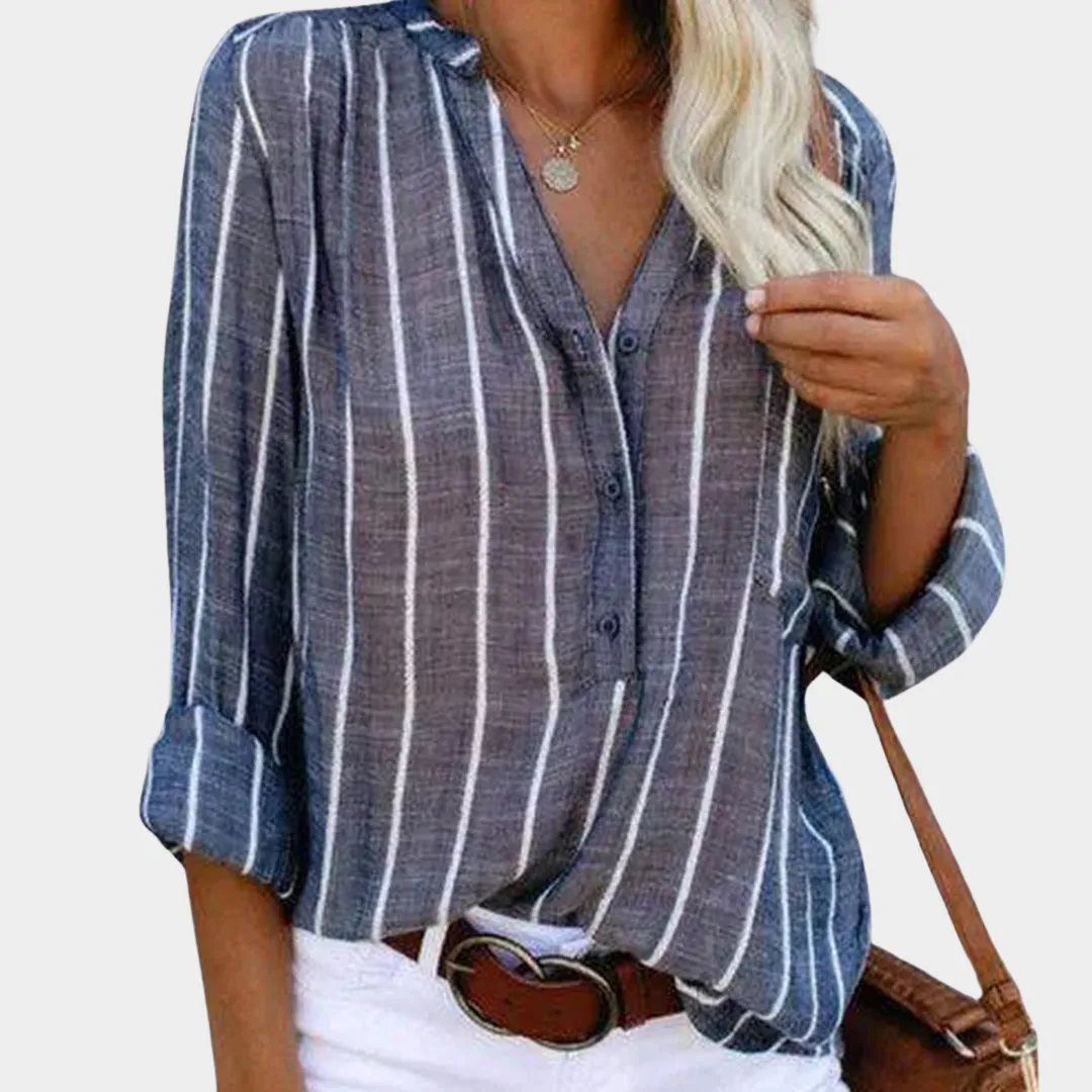 Women's Striped Shirt  Long Sleeve  Button-Up  Classic Collar  Chic & Elegant Cotton Blouse  Multiple Colours