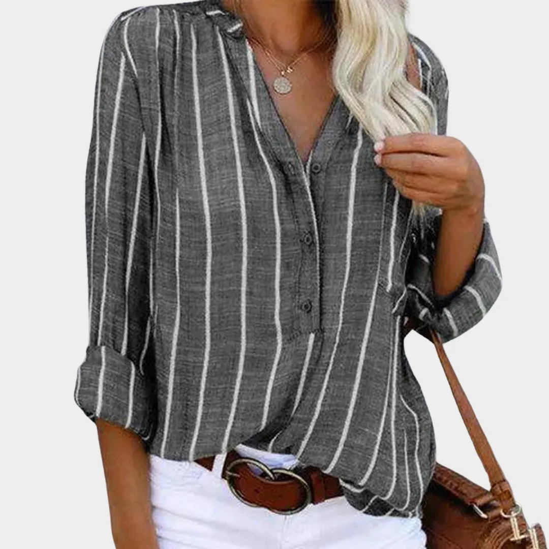 Women's Striped Shirt  Long Sleeve  Button-Up  Classic Collar  Chic & Elegant Cotton Blouse  Multiple Colours