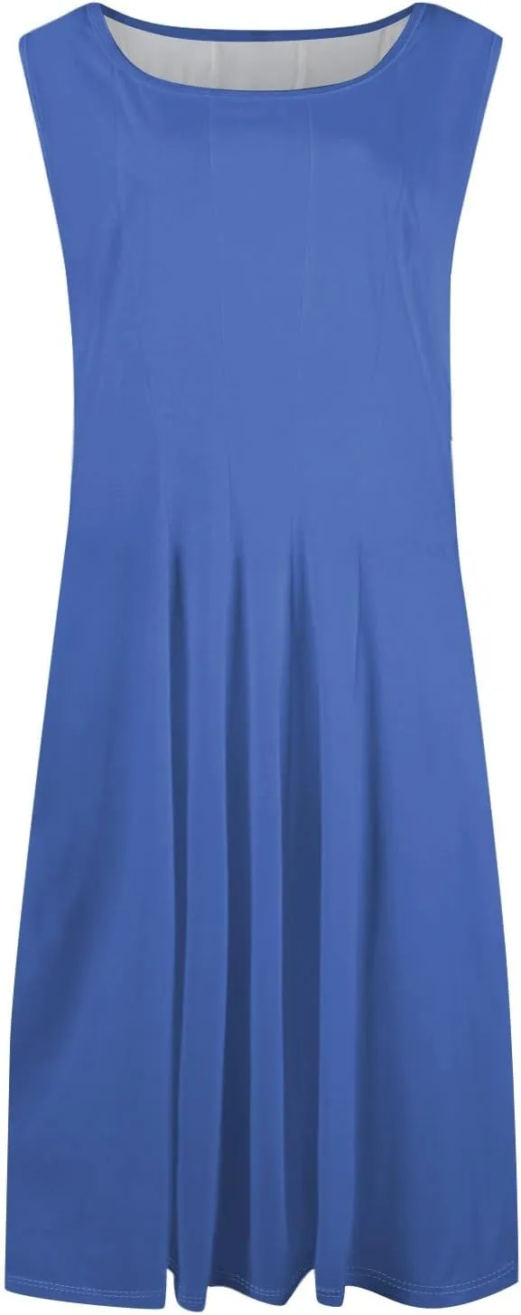 Womens Summer Dresses 2025 Sleeveless Maxi Dress Crewneck Casual Flowy Beach Sundresses with Pockets Vacation Travel