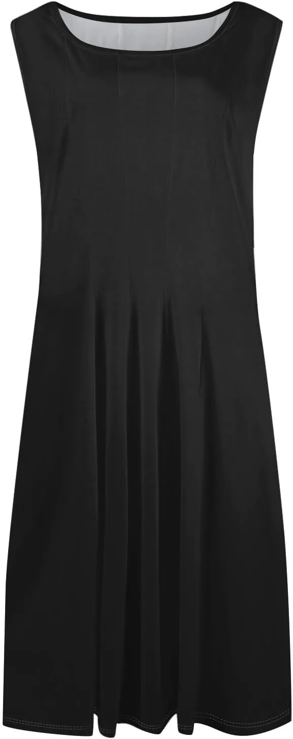 Womens Summer Dresses 2025 Sleeveless Maxi Dress Crewneck Casual Flowy Beach Sundresses with Pockets Vacation Travel