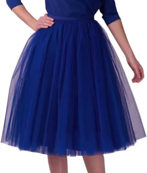 Women's Tulle Skirts Midi Elastic High Waist Pleated Mesh Flowy A-Line Party Long Tutu Skirts Rave Festival Skirt