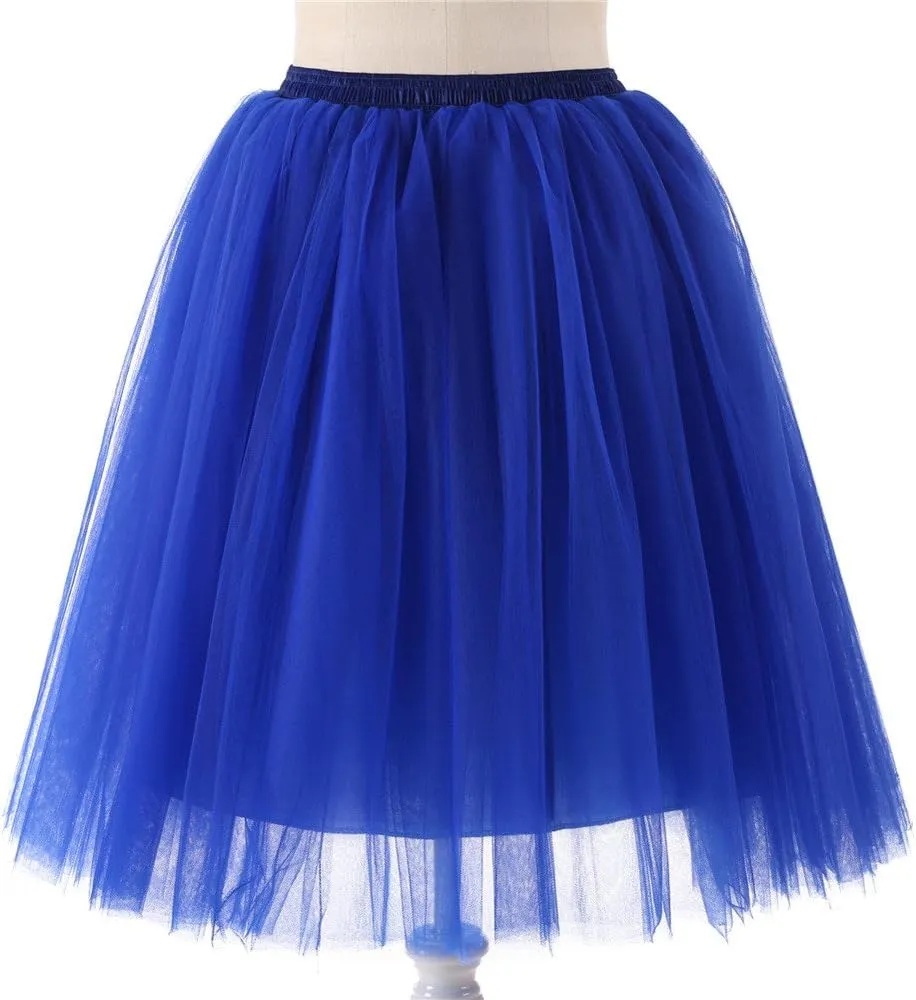 Women's Tulle Skirts Midi Elastic High Waist Pleated Mesh Flowy A-Line Party Long Tutu Skirts Rave Festival Skirt