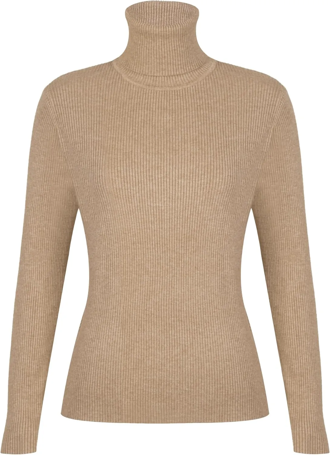 Women's Turtleneck Ribbed Pullover Fashion Long Sleeve Knit Sweater Fall Basic Tops