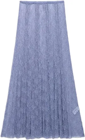 Women's Vintage Lace High Elastic Waist Pleated A-Line Midi Skirts