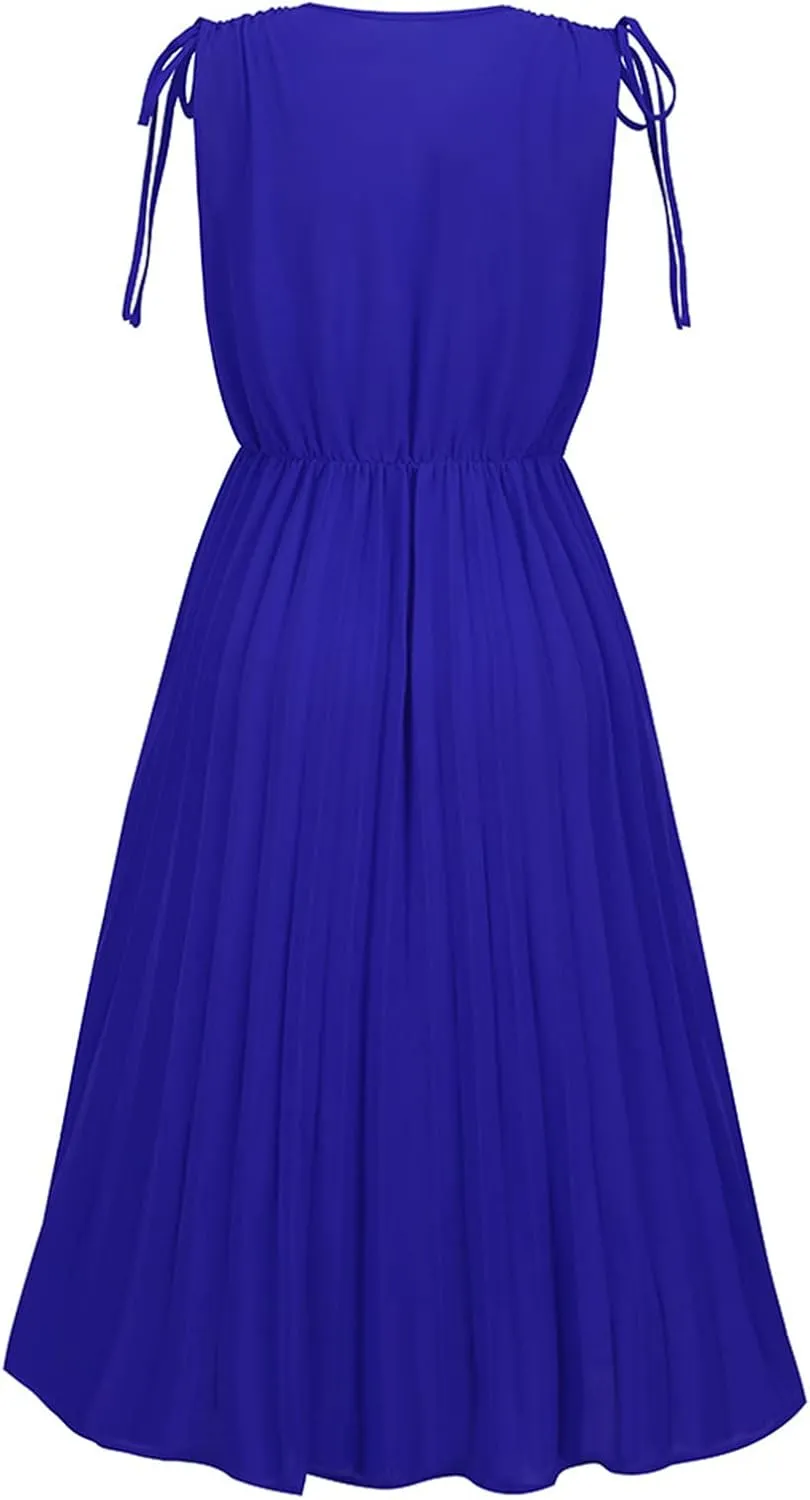 Women's Waist-Skimming Temperament Pleated A-Line Skirt Dress
