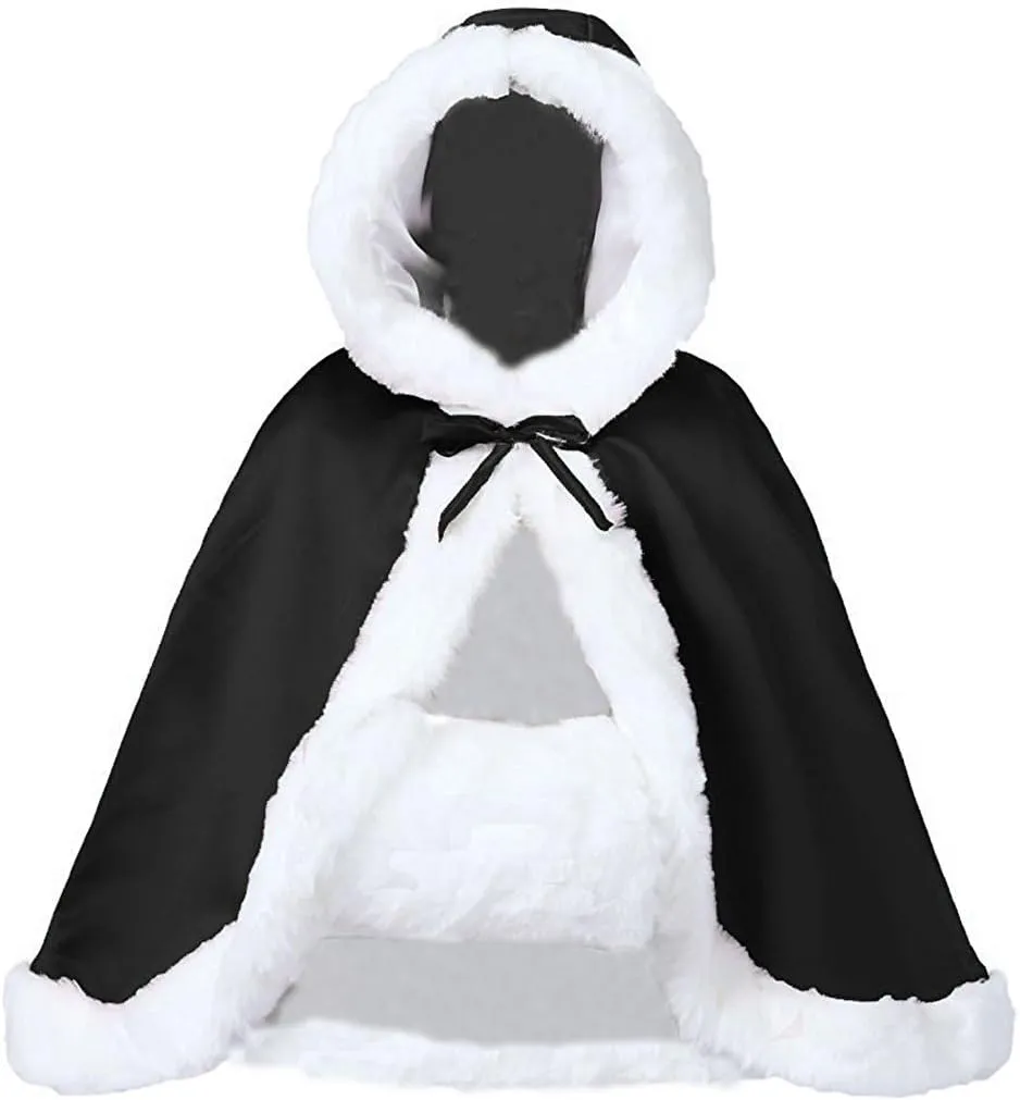 Women's Winter Hooded Cloak for Bride Wedding Party Cape with Fur Trim