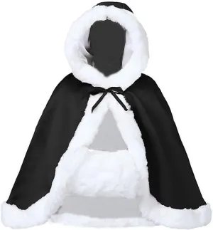 Women's Winter Hooded Cloak for Bride Wedding Party Cape with Fur Trim