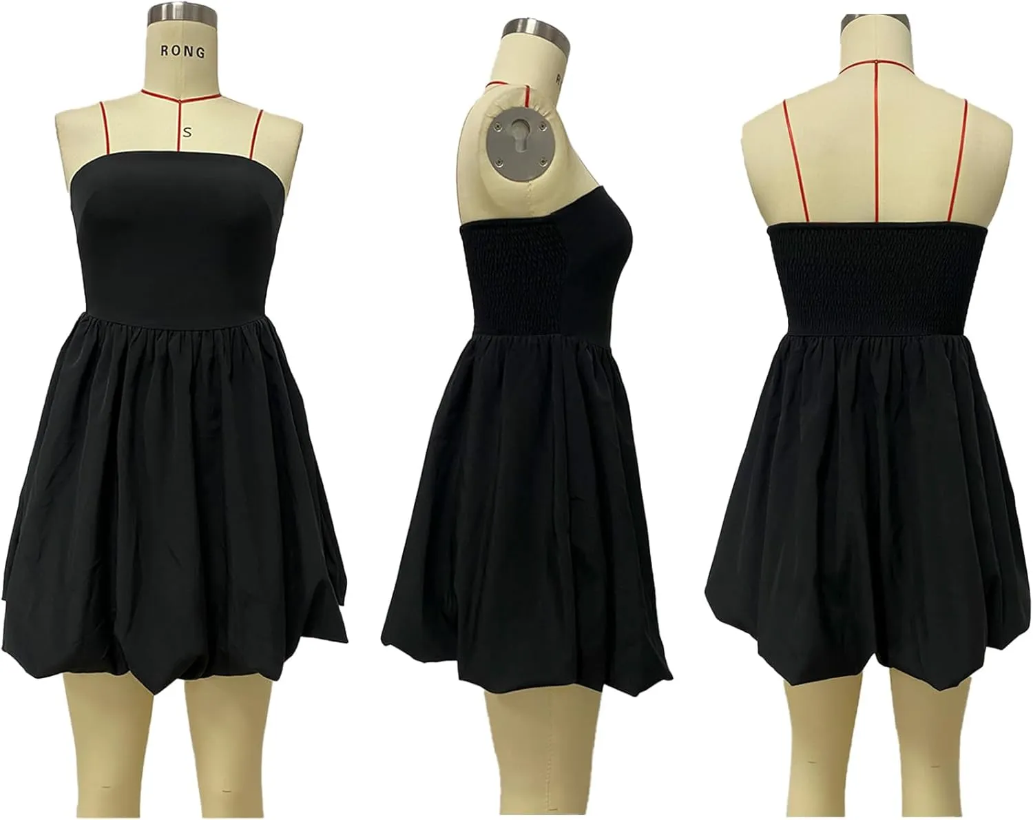 YOOTIKO Womens Strapless Bubble Mini Dress Tube Top Sexy Sundress Summer Smocked A Line Dresses Y2k