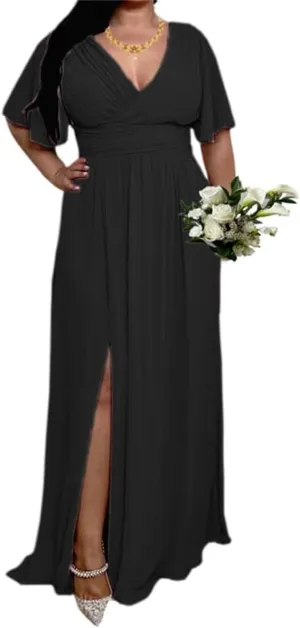 YRGERATON Flutter Sleeves Wedding Bridesmaid Dresses with Slit Chiffon Formal Evening Prom Party Gown for Juniors J184