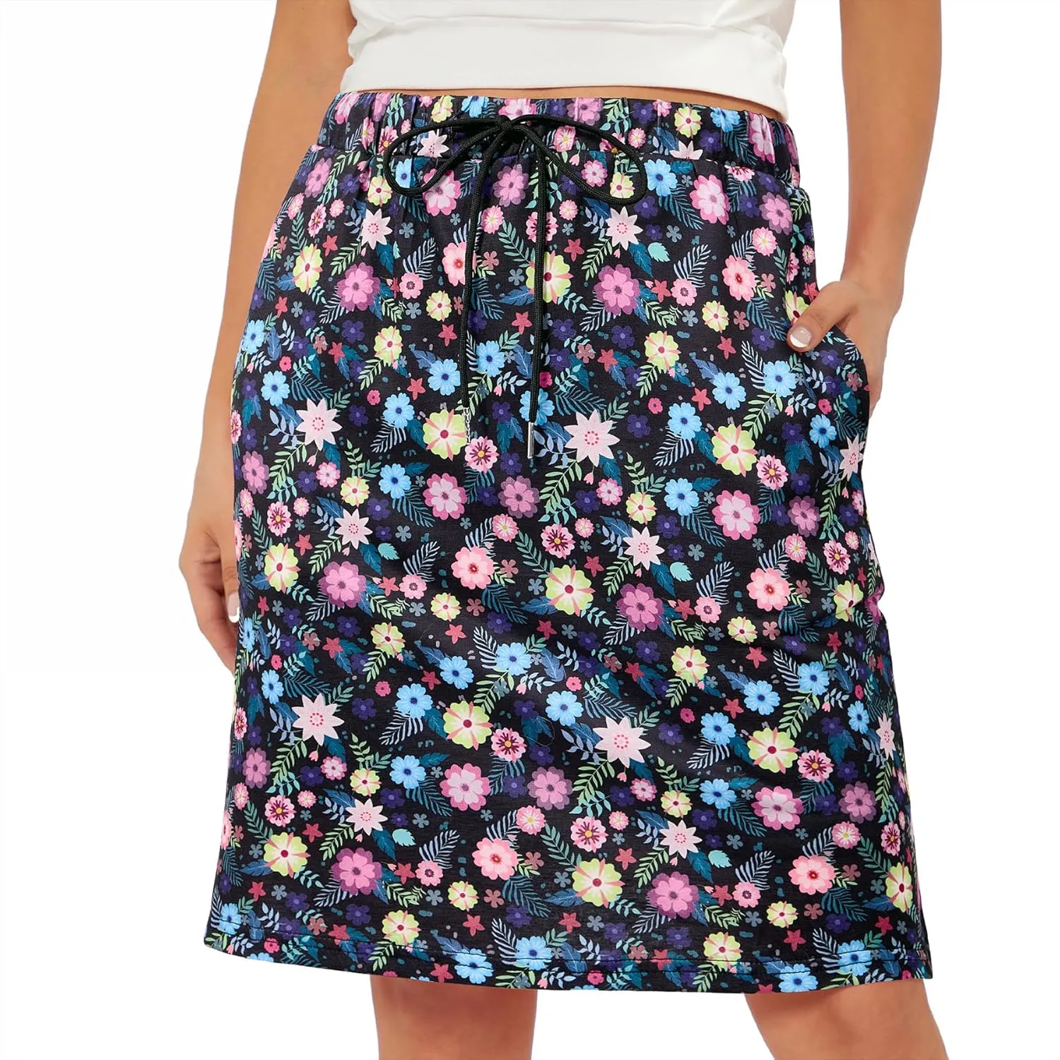 Zando Tennis Skirts for Women with Pockets Athletic Knee Length Golf Casual Skorts Shorts Sports Drawstring Waist Skirt