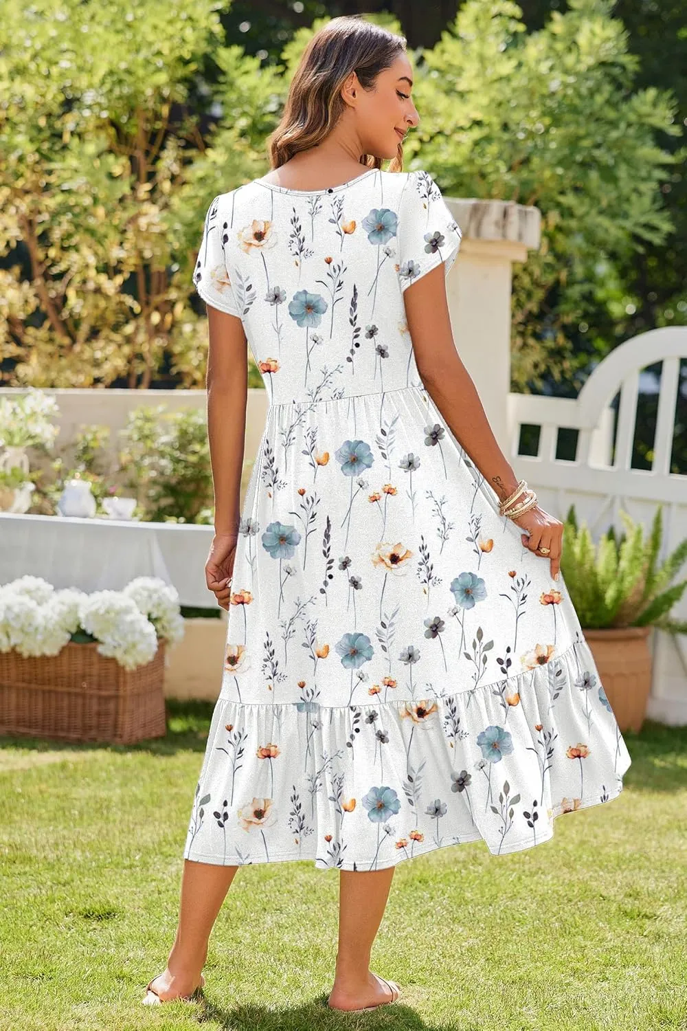 Zeagoo Women Summer Midi A Line Dress Short Sleeve Casual Flowy Tiered Beach Long Sundress with Pockets 2025 Vacation Travel